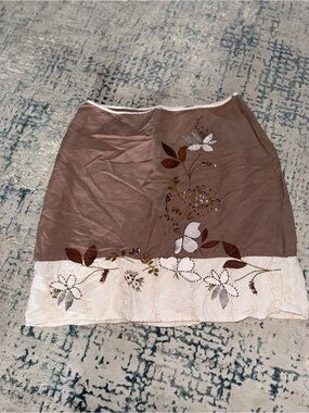 croft & barrow Brown Mini Skirt with Cream Floral Embroidery